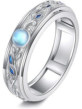 Sterling Silver Moonstone Fidget Ring for Anxiety Relief - Tree of Life Design